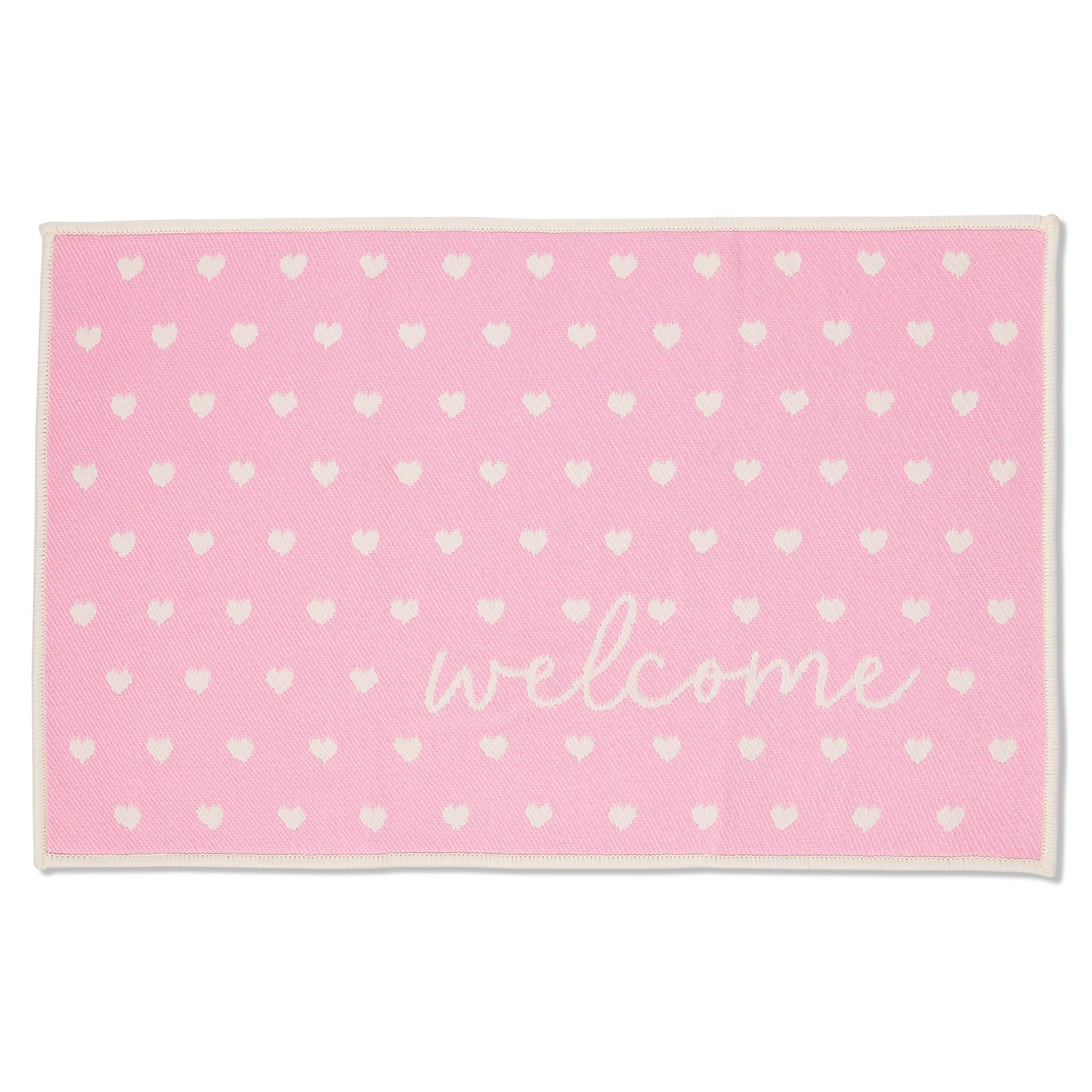 Cupid's Valentine - 36" x 24" Pink Hearts - Fabric Door Mat - Reversible