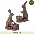 SET OF 2 - 6.5" RESIN CHOCOLATE BUNNY WITH CART