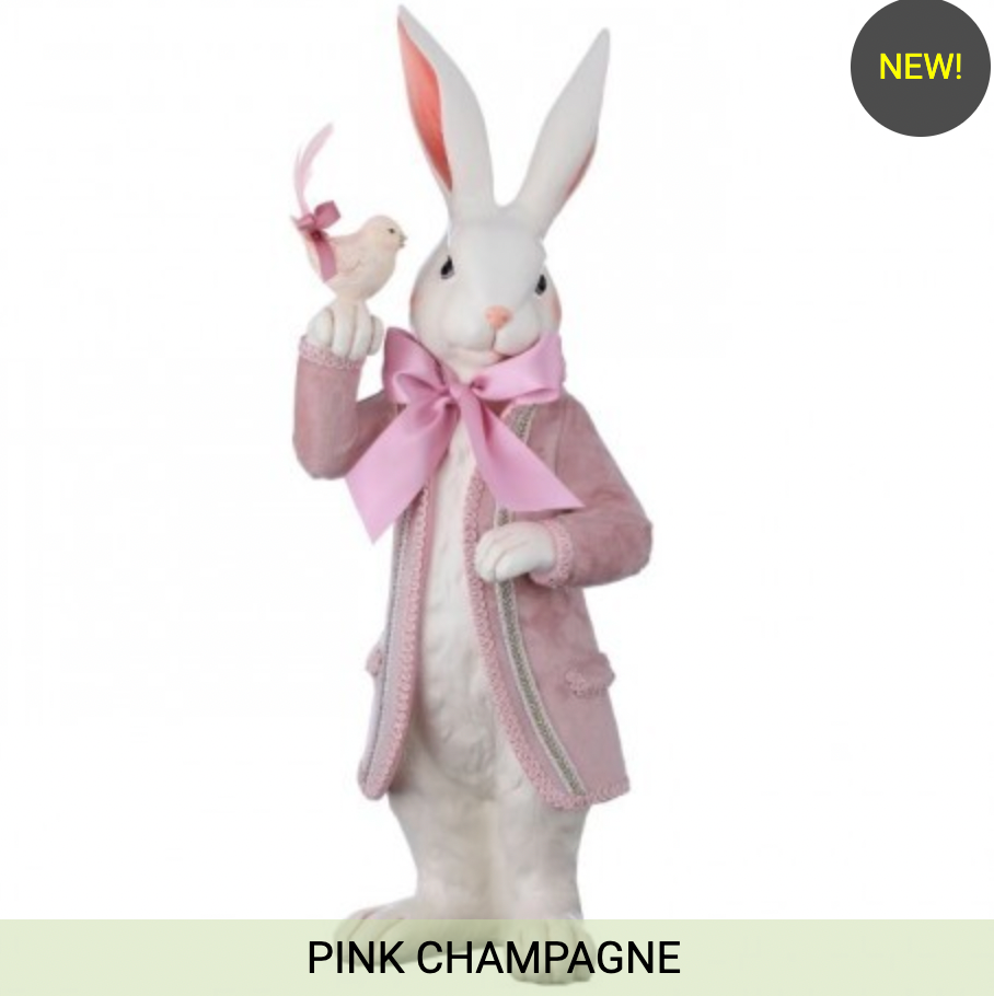 21" ROYAL RESIN FRENCH BUNNY W/COAT AND BIRD