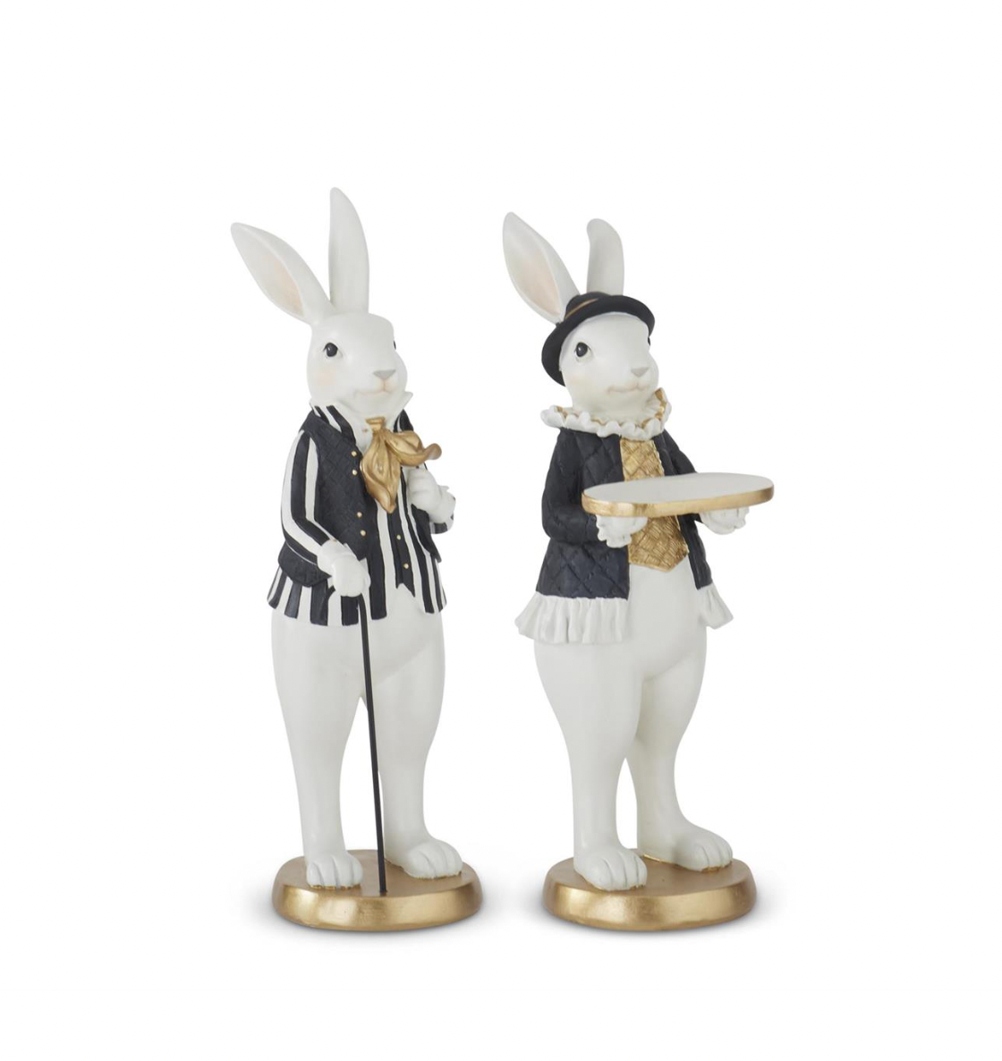 12" ROYAL Resin Easter Bunnies Black & Gold SET OF 2