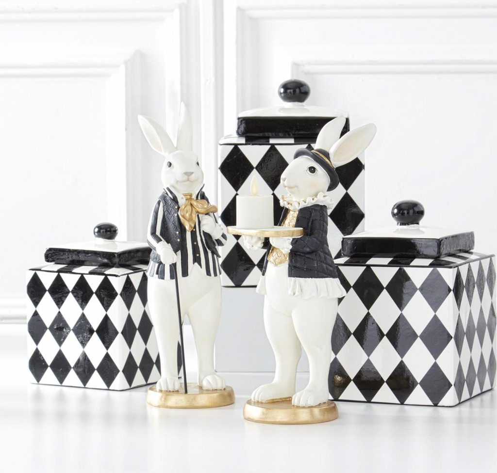 12" ROYAL Resin Easter Bunnies Black & Gold SET OF 2