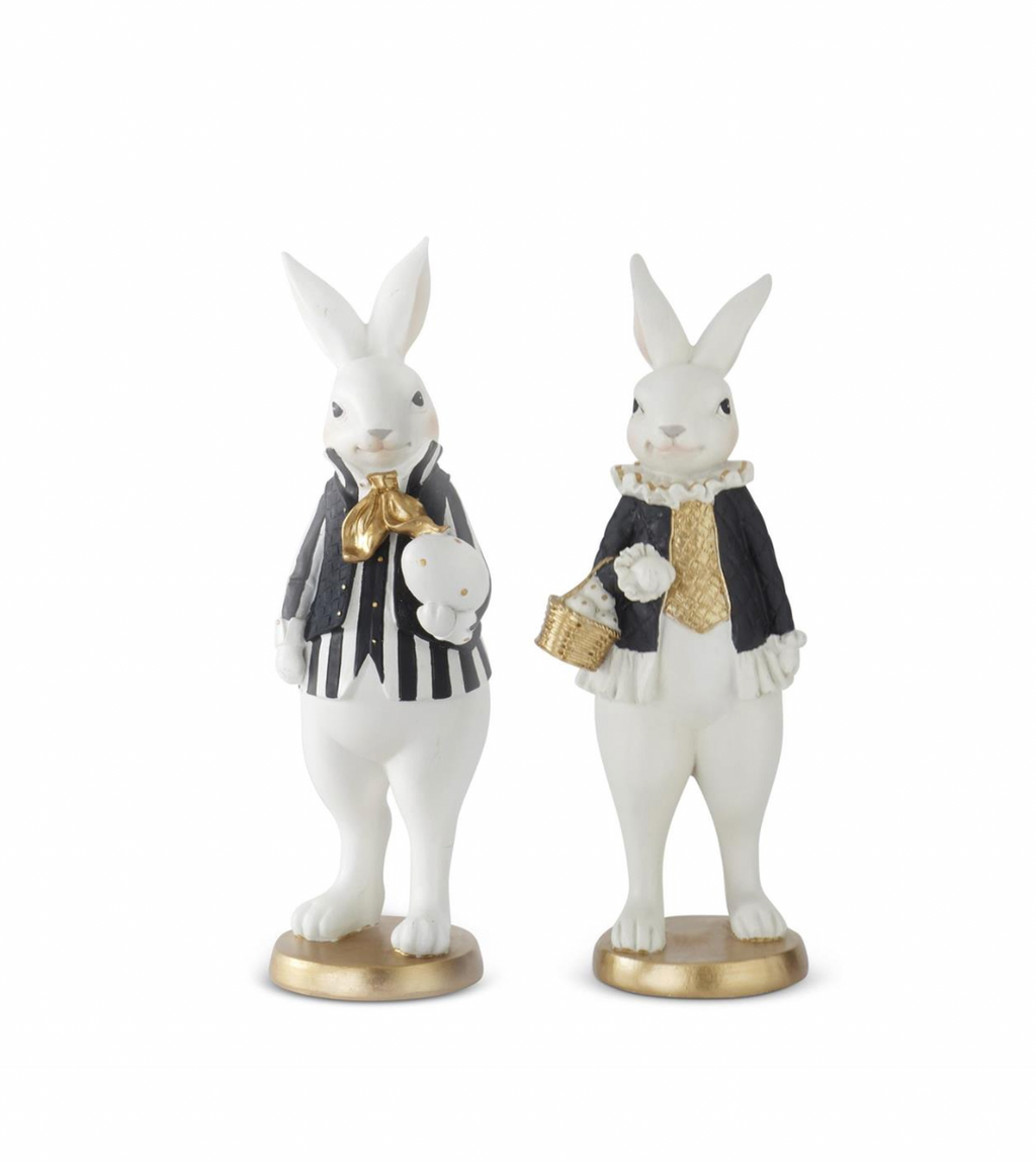 10" ROYAL Resin Easter Bunnies Black & Gold SET OF 2