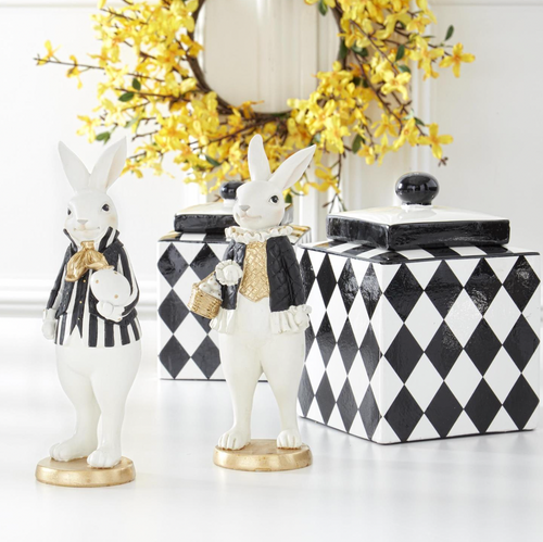 10" ROYAL Resin Easter Bunnies Black & Gold SET OF 2