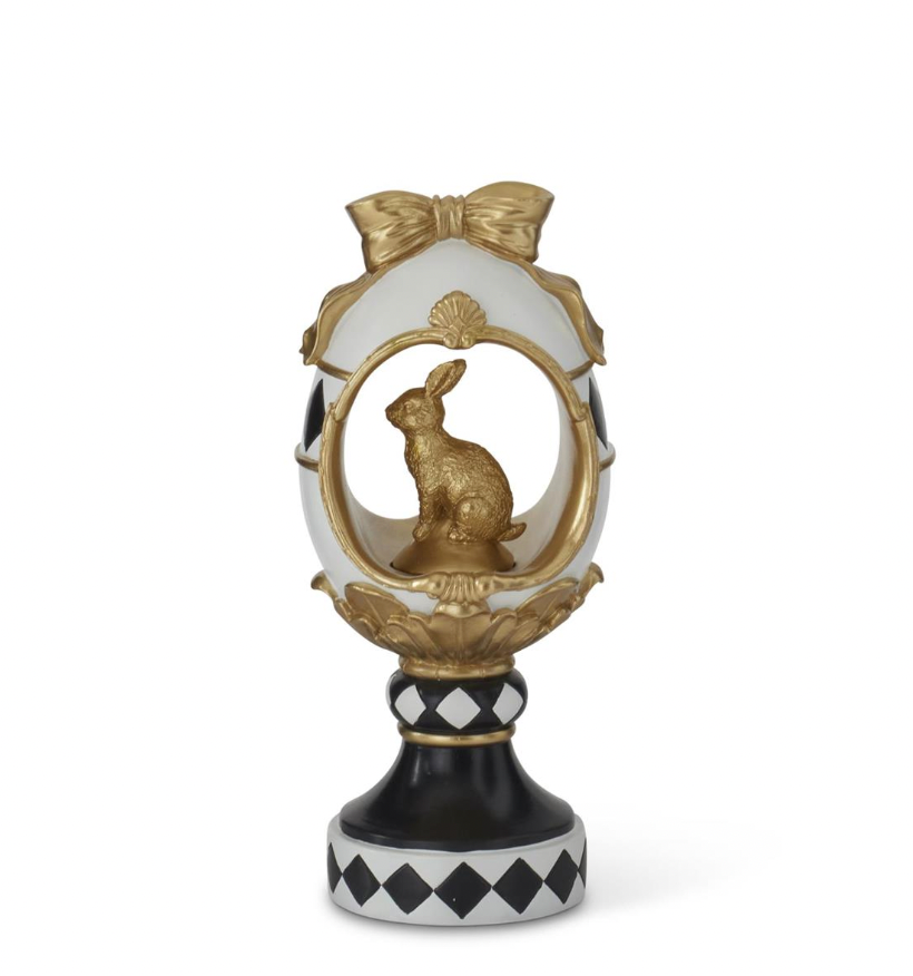 11.75" Royal Resin White Gold & Black Easter Egg Cutout with Bunny