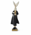 18.25" Royal Resin Black White & Gold Easter Bunny w/Teacup