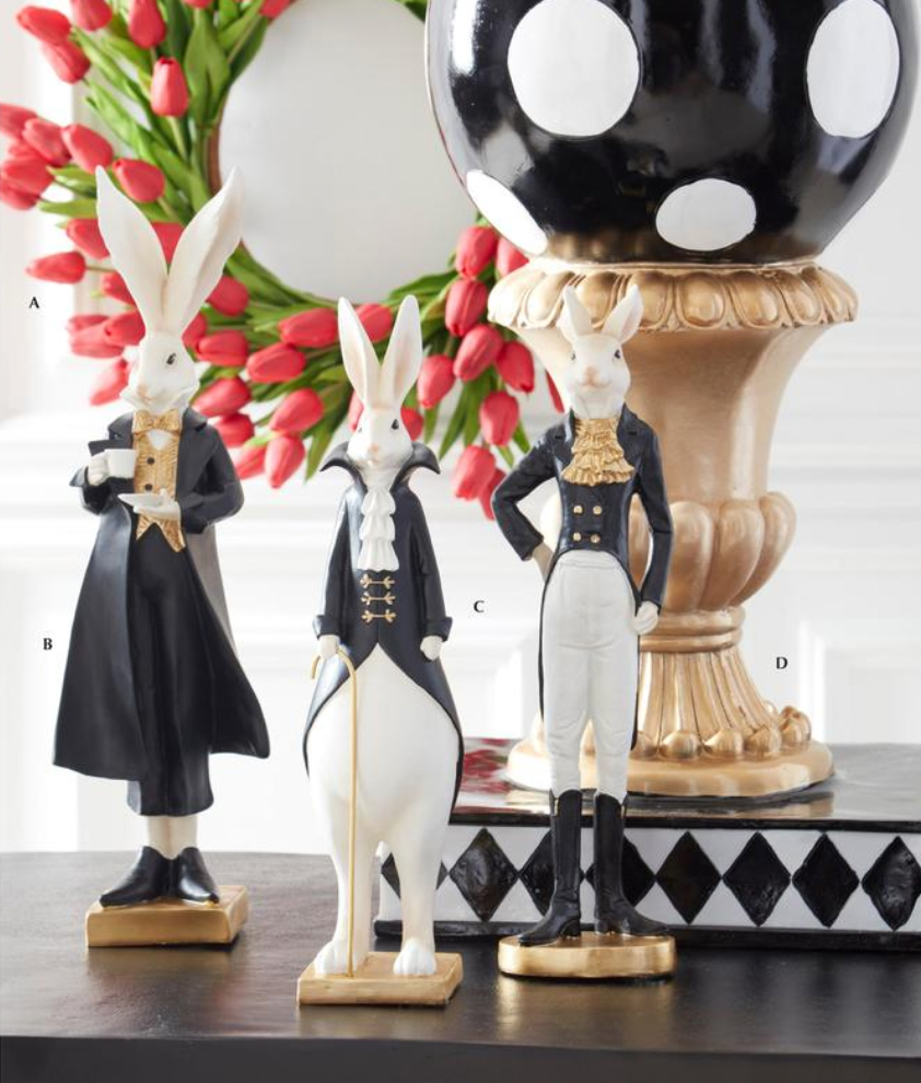 18.25" Royal Resin Black White & Gold Easter Bunny w/Teacup
