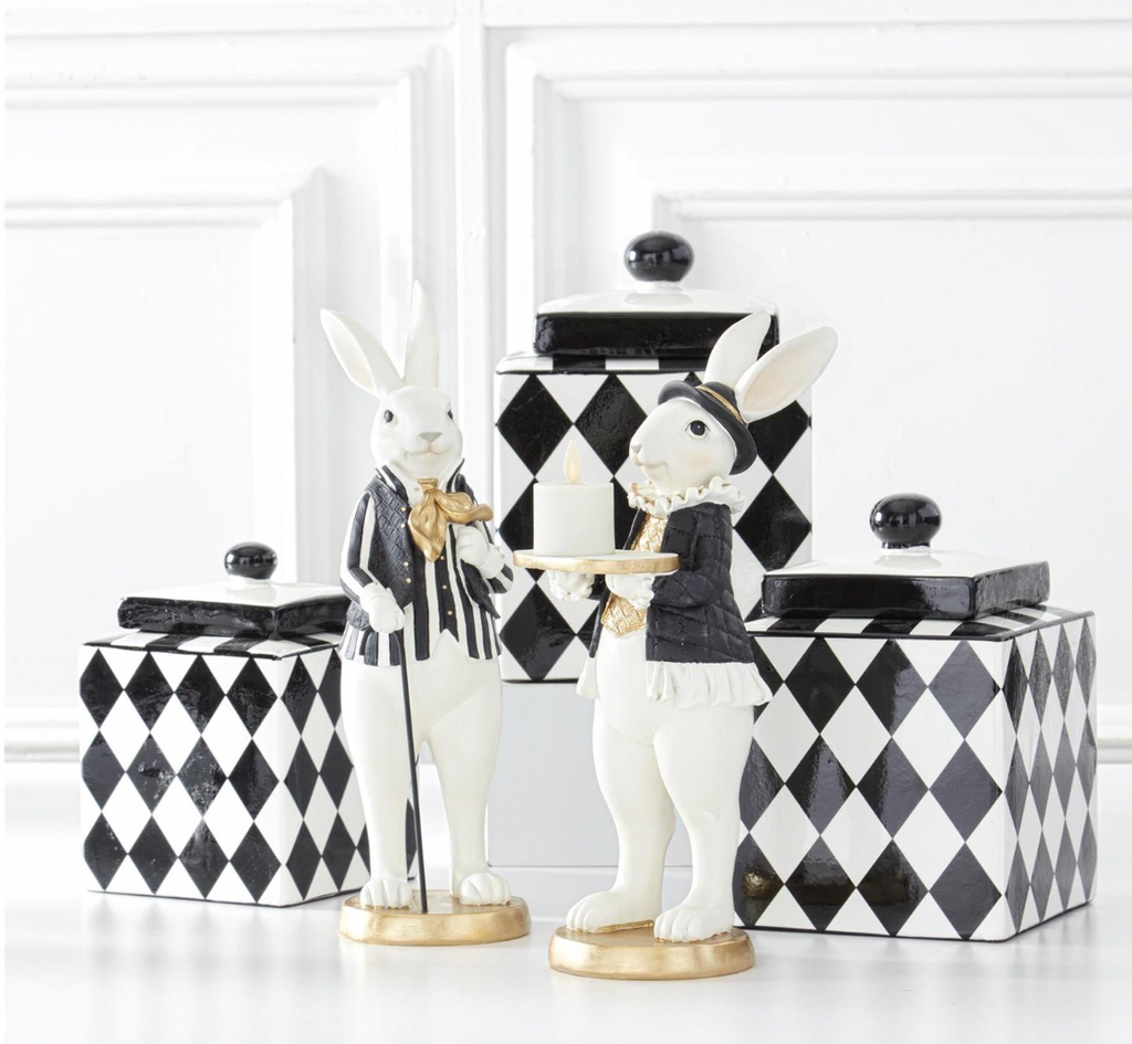 Set of 3 Royal Square Black & White Harlequin Lidded Containers