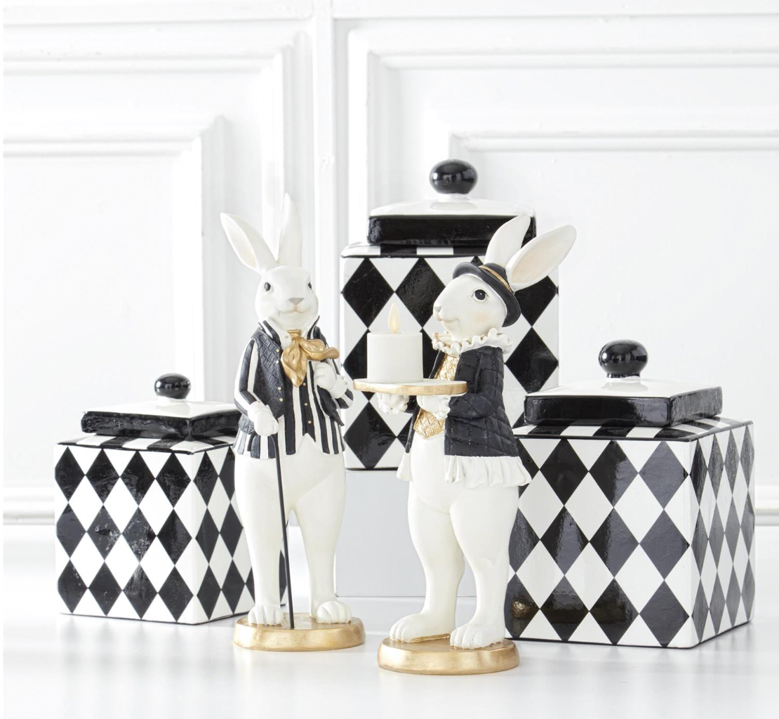 Set of 3 Royal Square Black & White Harlequin Lidded Containers