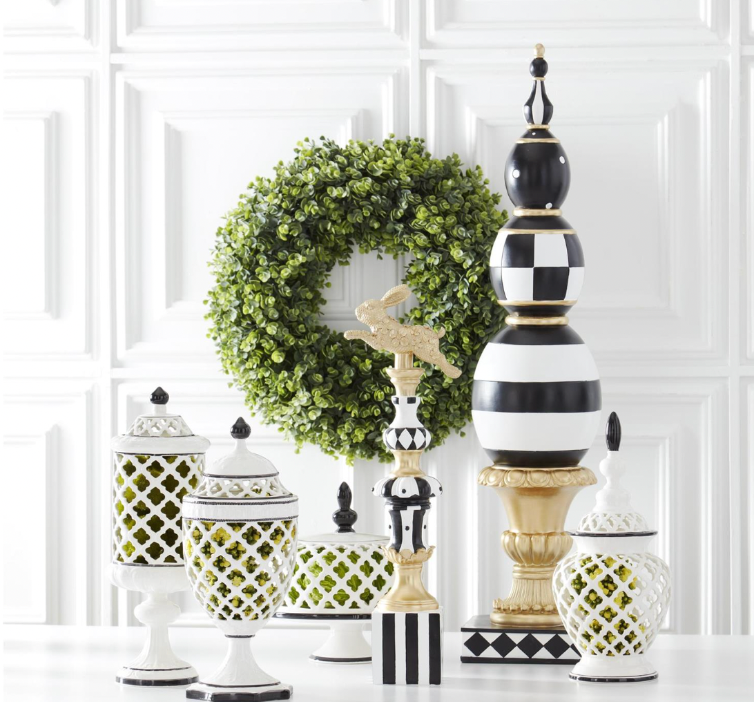 Set of 4 Royal White Lattice Cutout Lidded Ceramics w/Black Trim