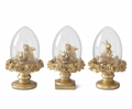 3 Assorted 6.25 Inch Royal Gold Resin Easter Bunny Egg Cloche Topiaries