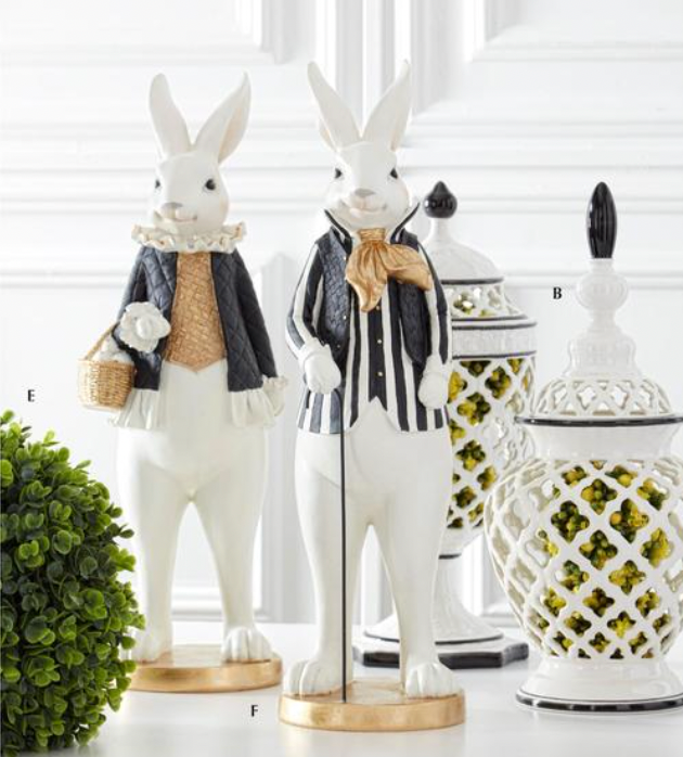 20.5" ROYAL Resin Easter Bunnies Black & Gold SET OF 2