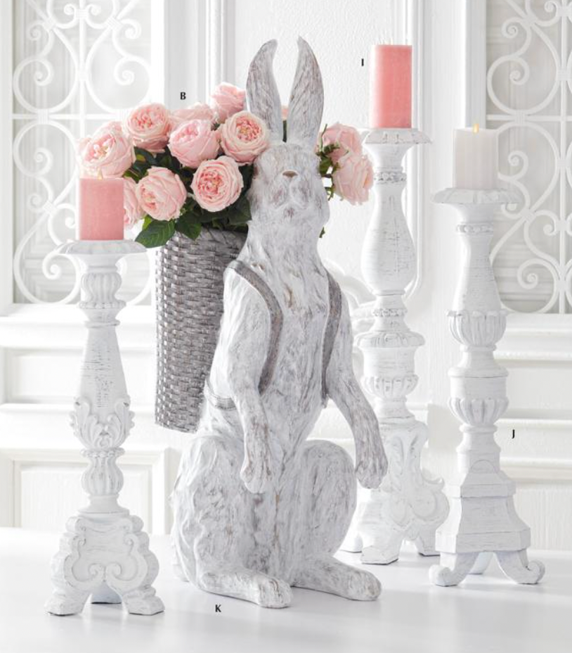 35.75" Whitewashed Resin Bunny with Open Basket
