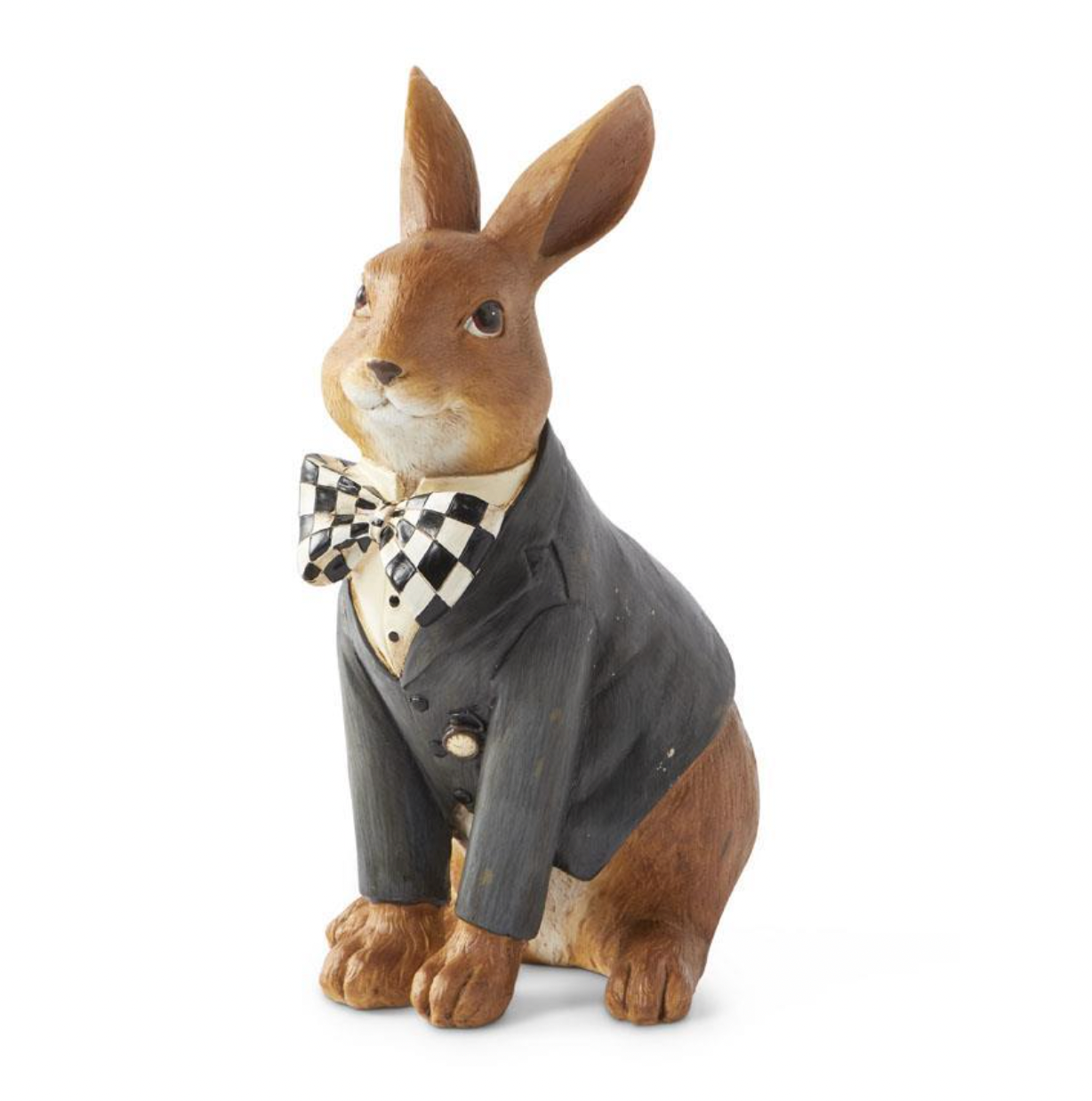 10" Resin Sitting Bunny with Harlequin Bow Tie