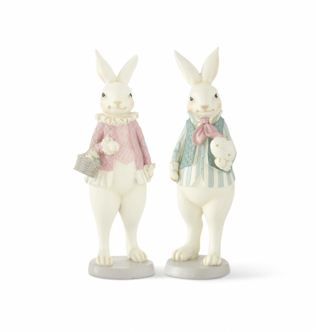 10" Resin Royal Pastel Pink & Green Resin Easter Bunnies - SET OF 2