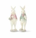10" Resin Royal Pastel Pink & Green Resin Easter Bunnies - SET OF 2