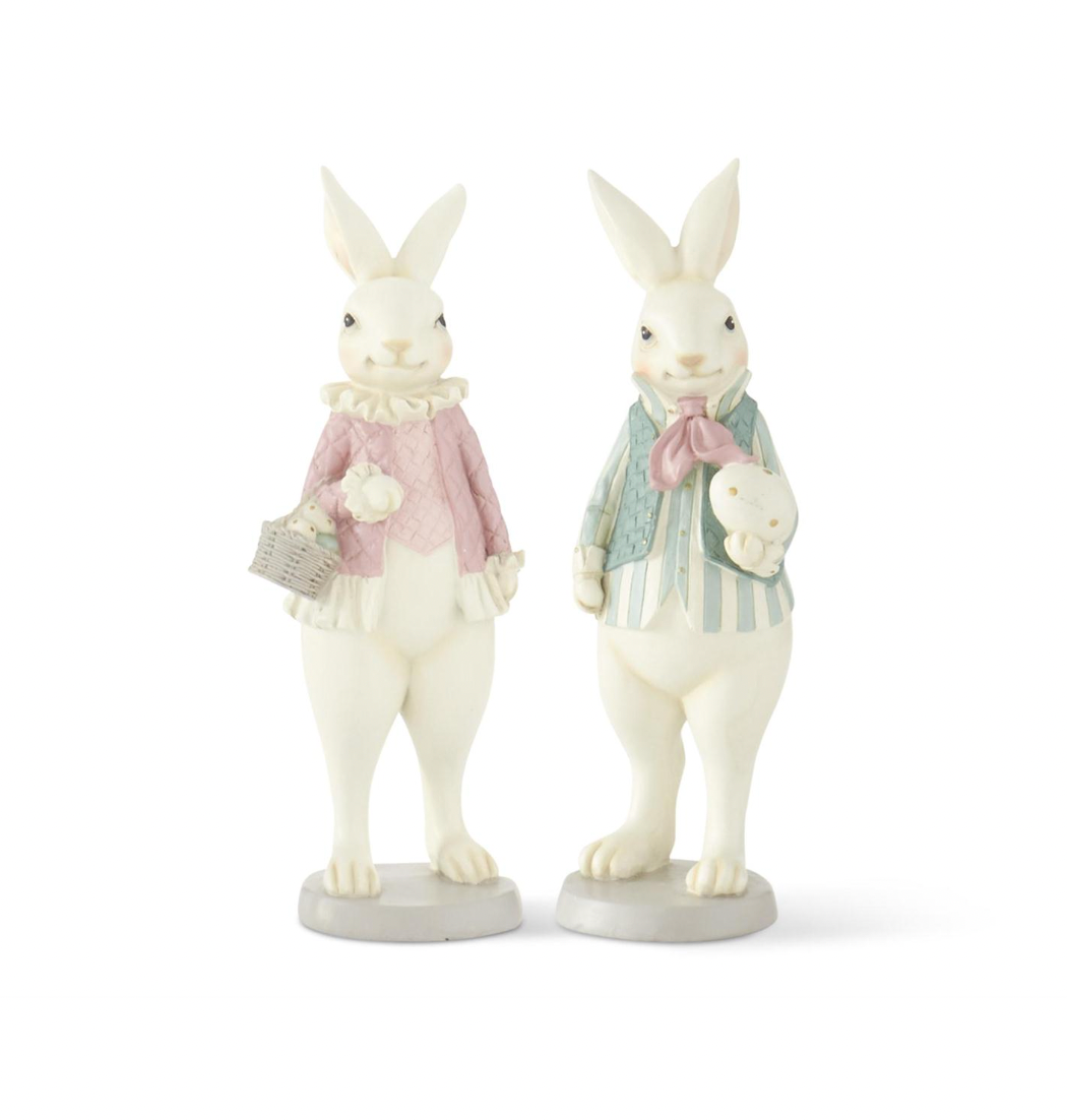 10" Resin Royal Pastel Pink & Green Resin Easter Bunnies - SET OF 2