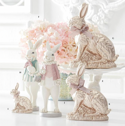 10" Resin Royal Pastel Pink & Green Resin Easter Bunnies - SET OF 2