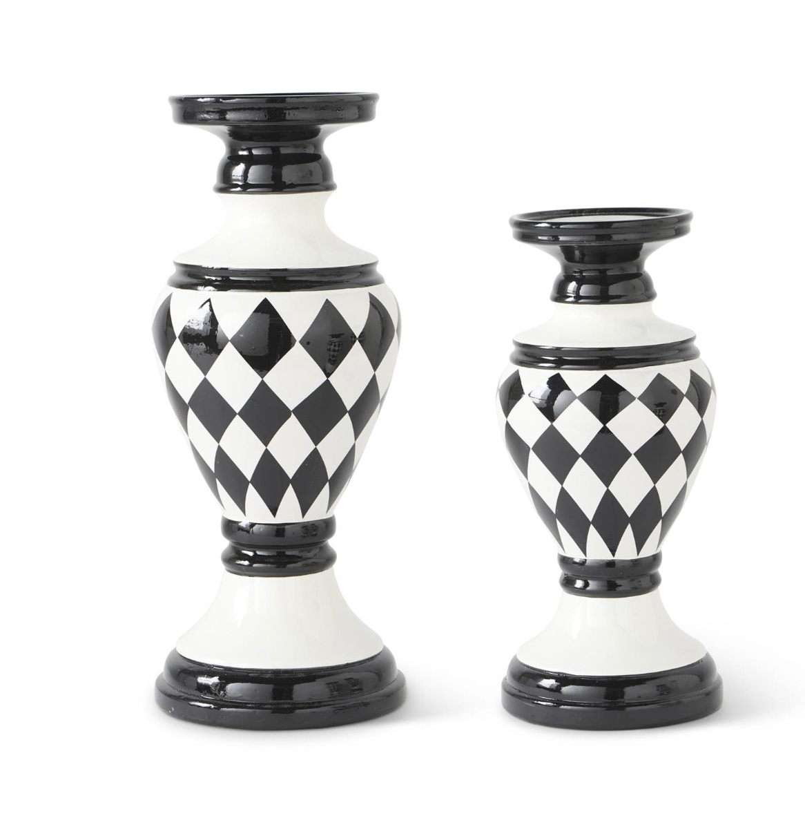 Set of 2 Black & White Royal Easter Ceramic Candleholders