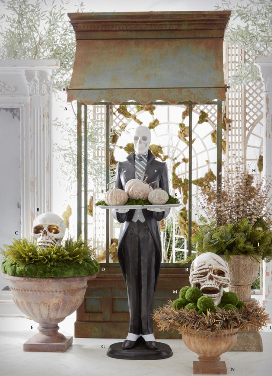 70" Resin Skeleton Butler Holding Serving Tray