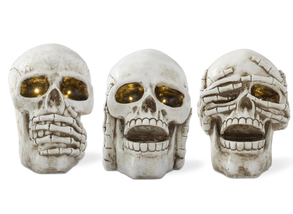 Set of 3 - 15" Speak No Evil Resin LED Skulls