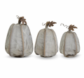 Set of 3 Gray Mesh Pumpkins w/Metal Leaves & Wood Stem