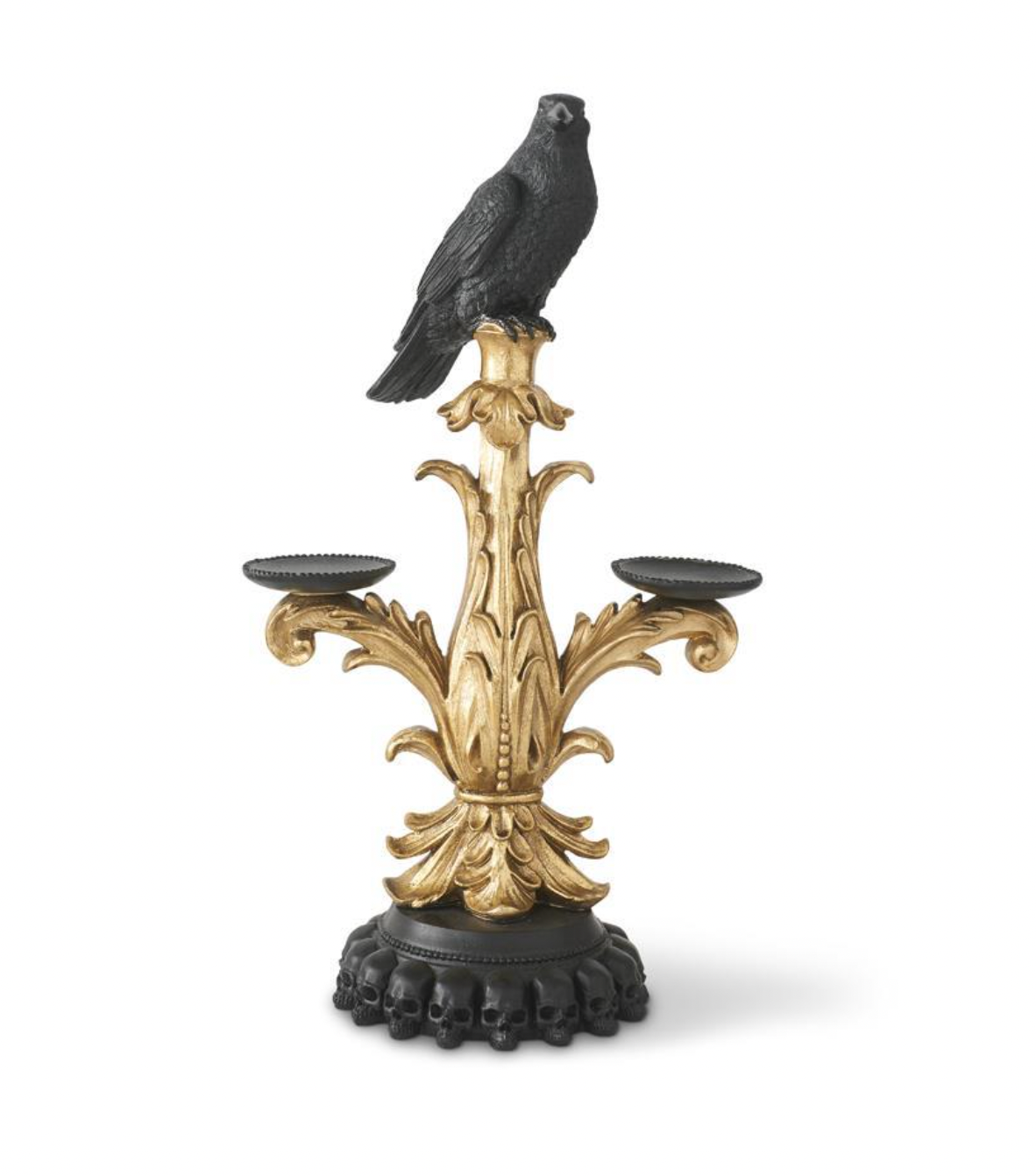 21.5" Gold & Black Resin Halloween Candelabra w/Black Crow