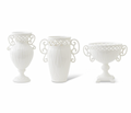 Set of 3 White Ceramic Vases w/Ornate Rim