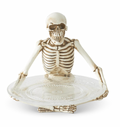 10" Resin Sitting Skeleton Holding Glass Plate