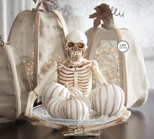 10" Resin Sitting Skeleton Holding Glass Plate