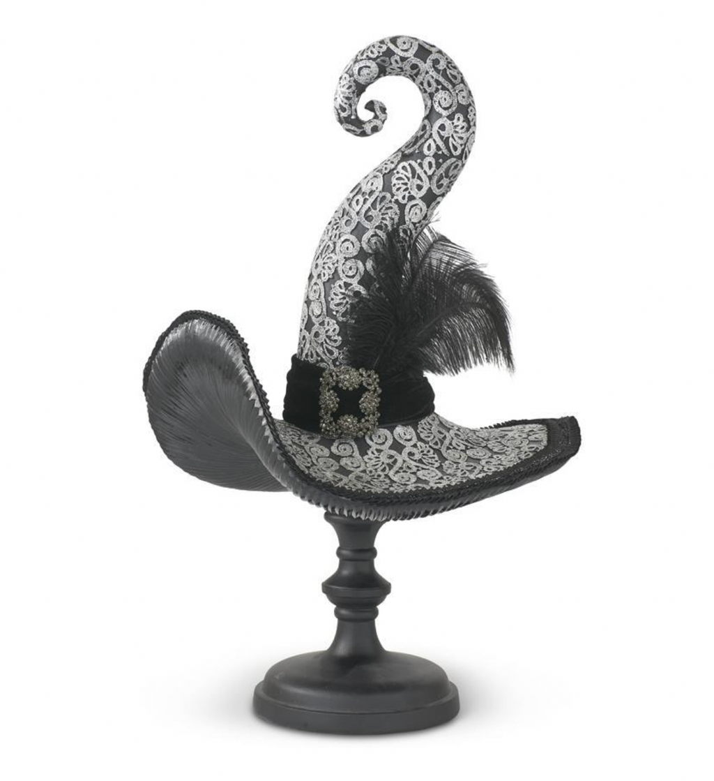23.75" Black & White Resin Witch Hat on Pedestal
