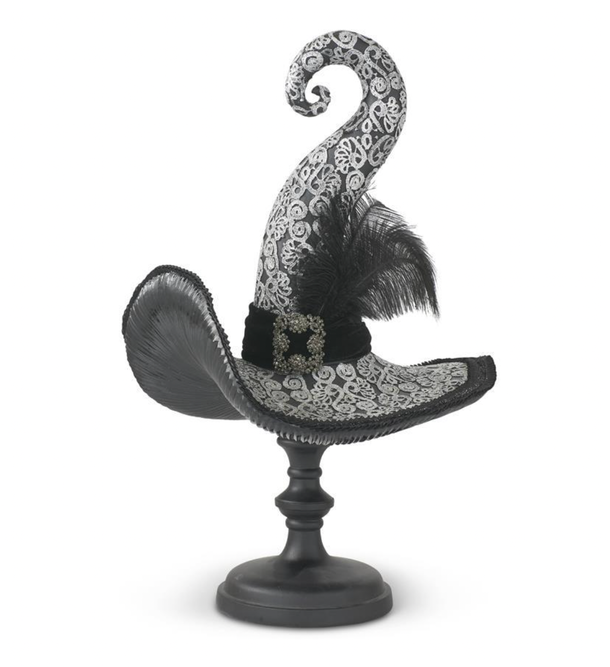 23.75" Black & White Resin Witch Hat on Pedestal