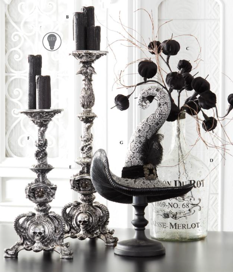 23.75" Black & White Resin Witch Hat on Pedestal