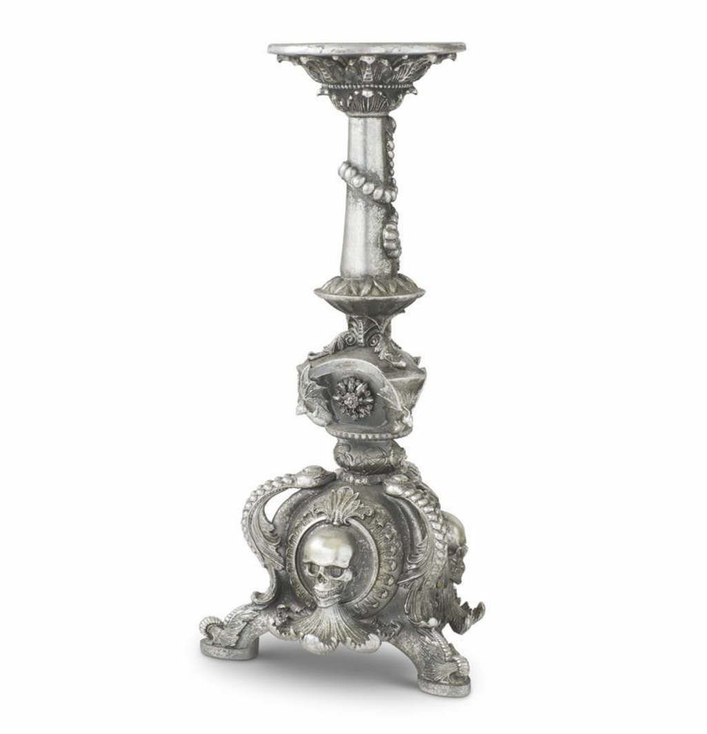 20.5" Silver Resin Skull & Bat Halloween Candleholder