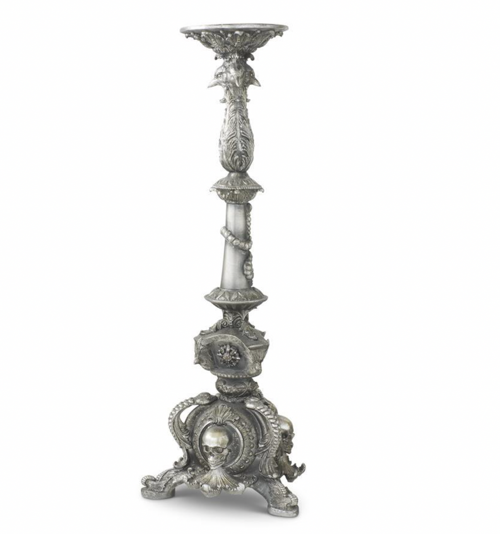 28.75" Silver Resin Skull & Bat Halloween Candleholder