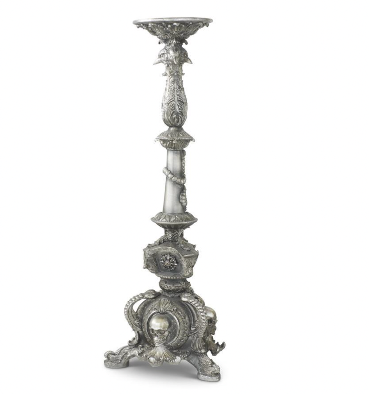 28.75" Silver Resin Skull & Bat Halloween Candleholder