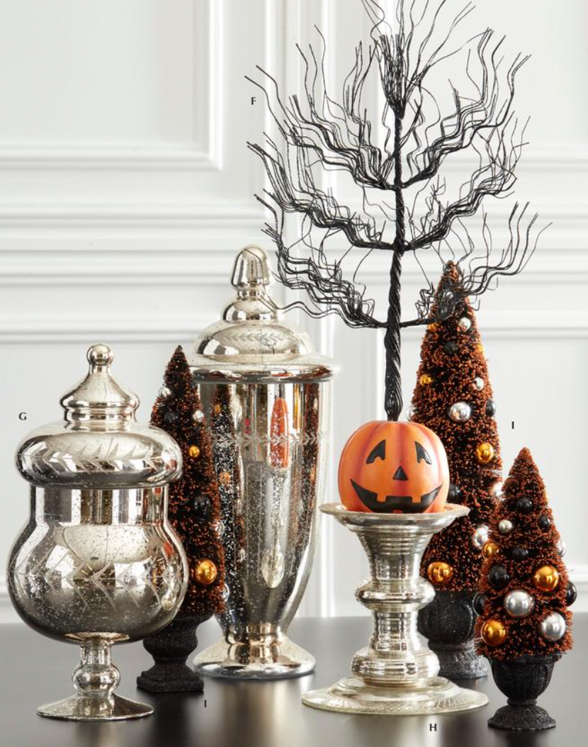 20" Black Glittered Wire Halloween Tree w/Jack O Lantern Base