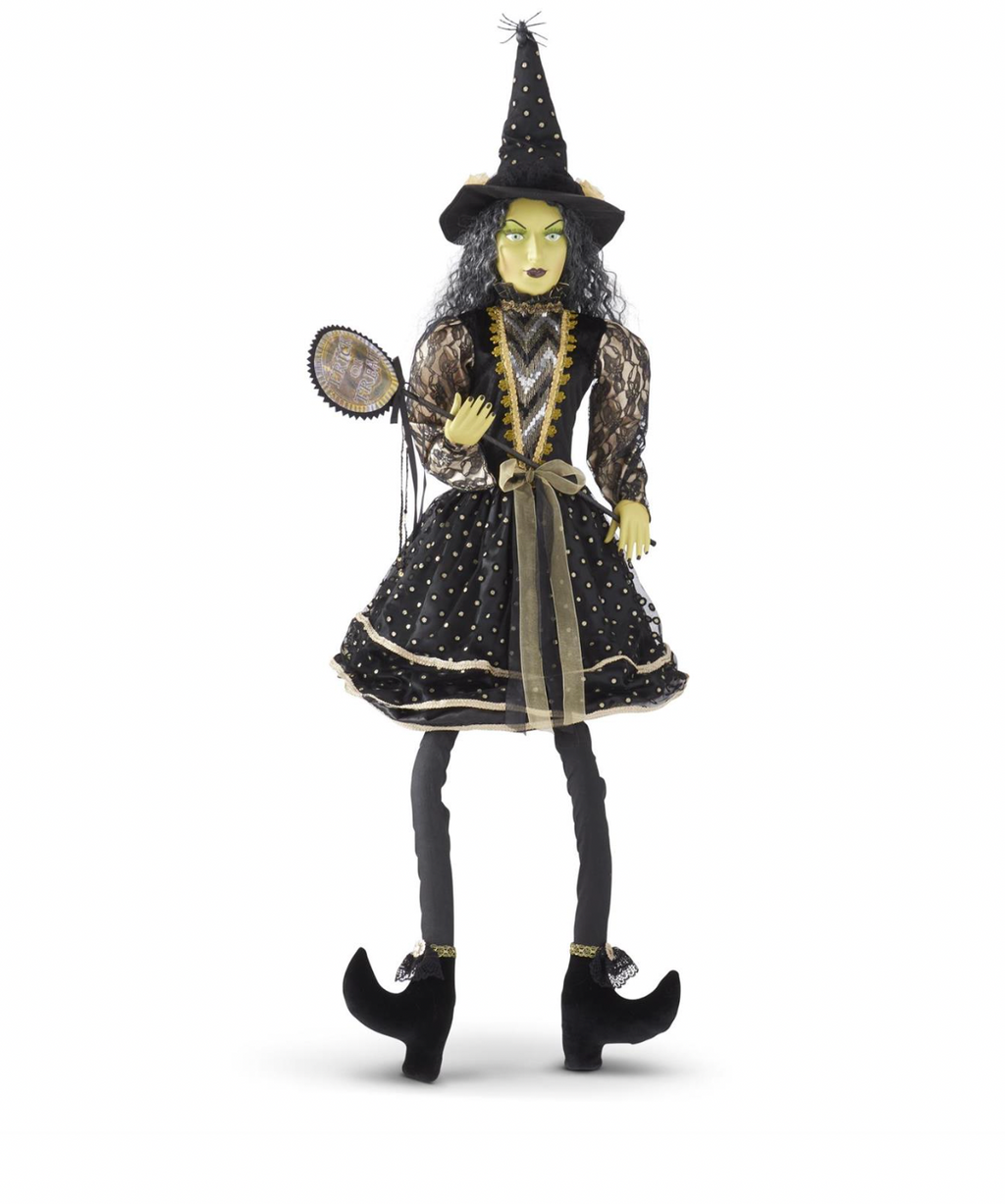56" Clara Sitting Witch w/Black and Gold Dot Dress