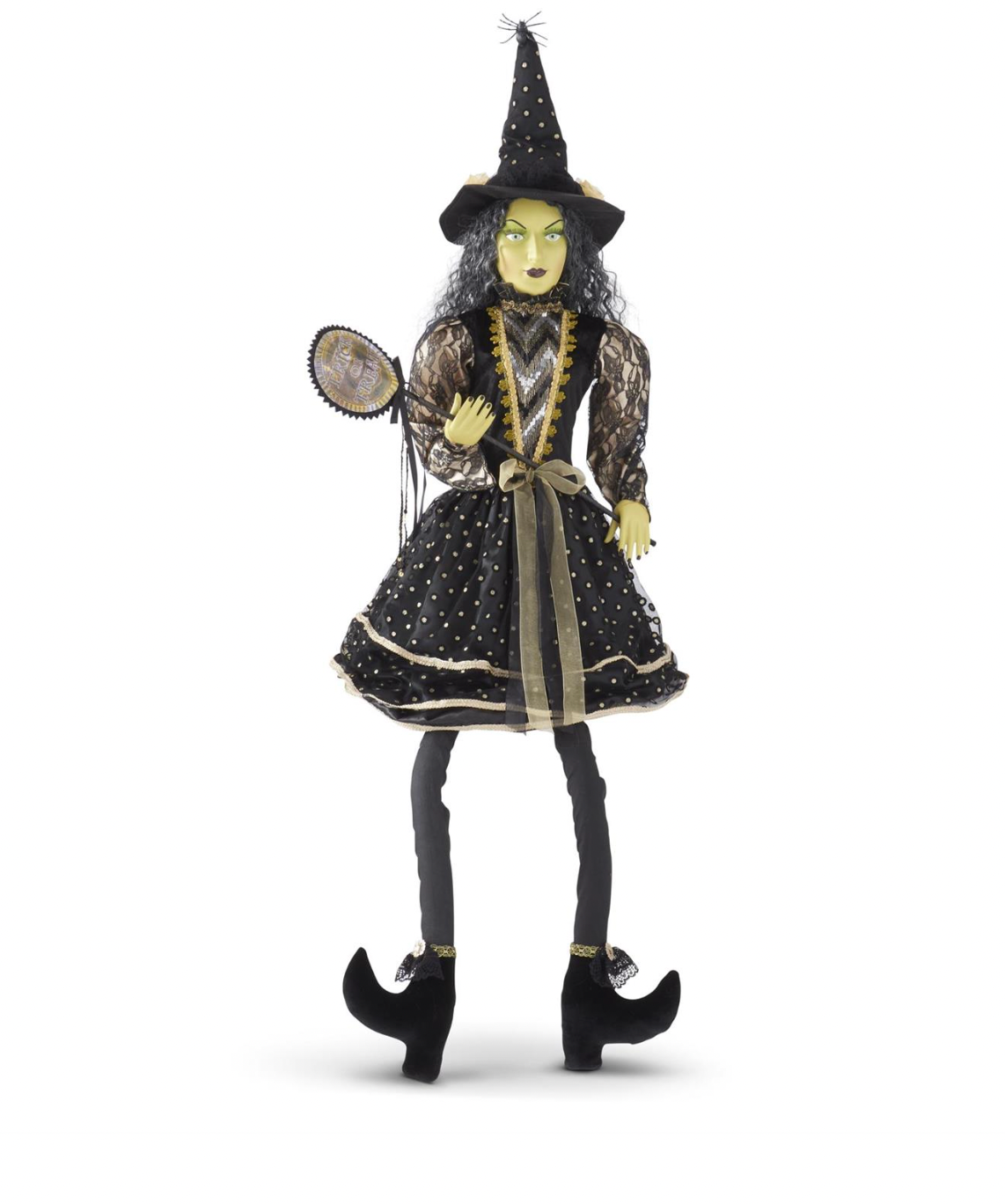 56" Clara Sitting Witch w/Black and Gold Dot Dress