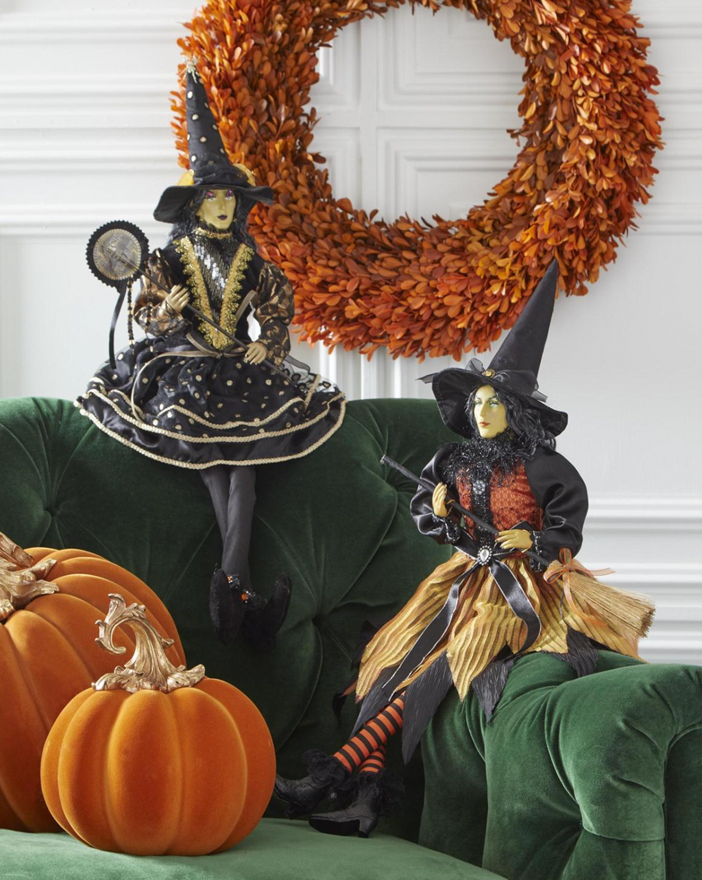 28" Clara Sitting Witch w/Black and Gold Dot Dress