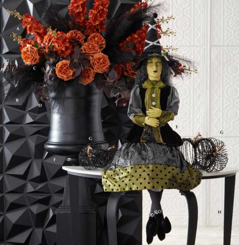56" Endora Witch w/Gray Green and Black Dot Dress