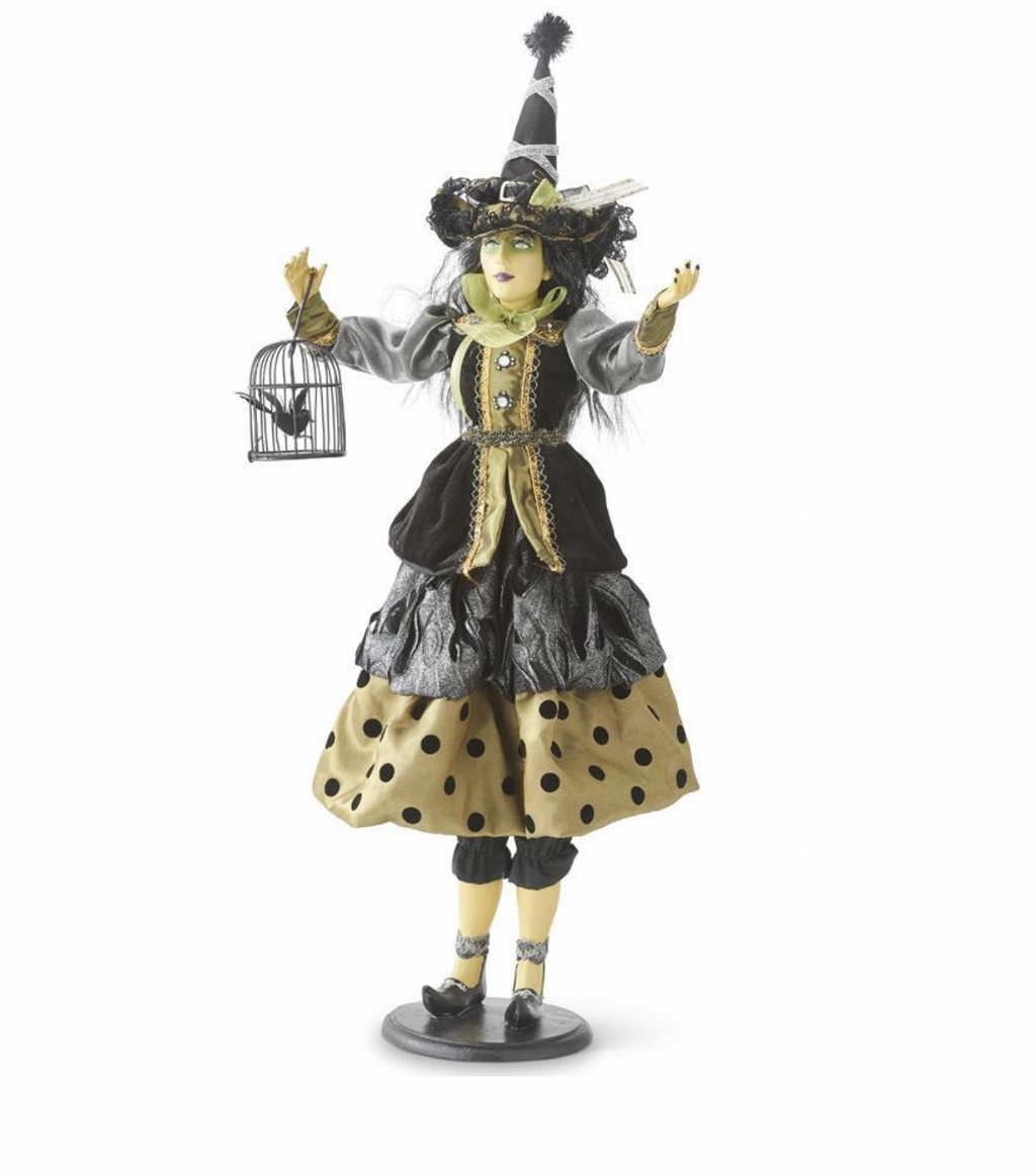 26.5" Endora Witch w/Gray Green and Black Dot Dress