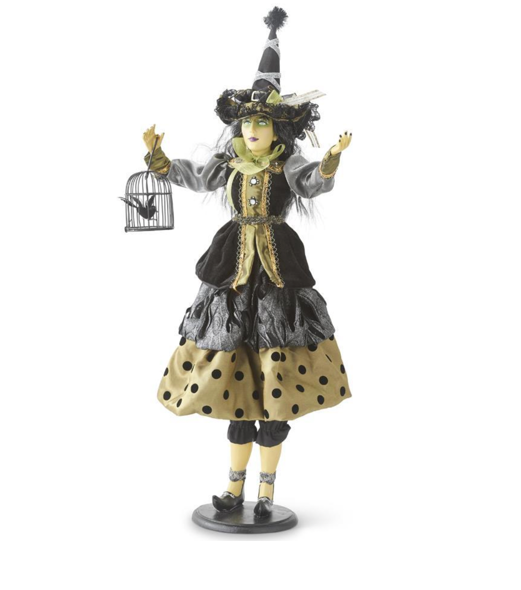 26.5" Endora Witch w/Gray Green and Black Dot Dress