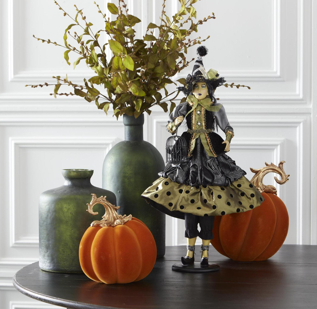 26.5" Endora Witch w/Gray Green and Black Dot Dress