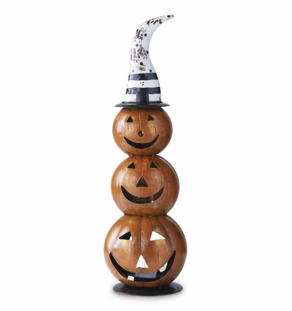 24" Black & White Hat LED Triple Stacked Jack O Lanterns w/Timer
