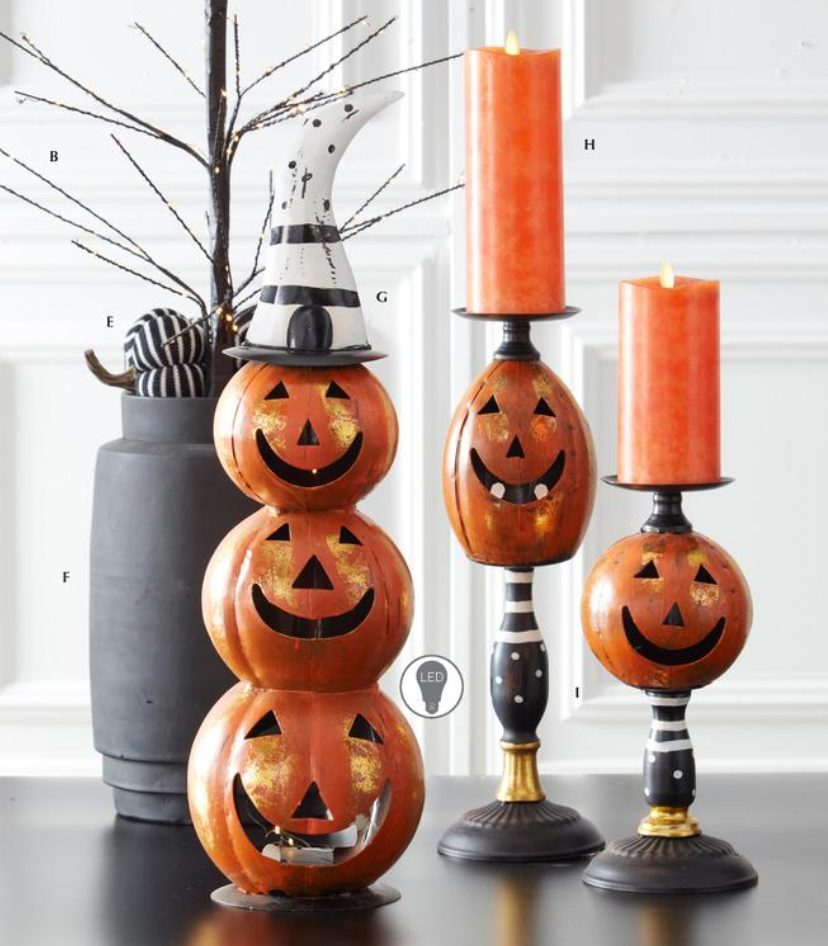 24" Black & White Hat LED Triple Stacked Jack O Lanterns w/Timer