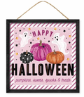 10" Square Pink Happy Halloween Pumpkins Sign