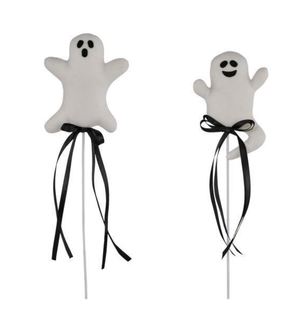 2 ASSORTED 15"L WHITE AND BLACK GHOST PICK WITH BOW