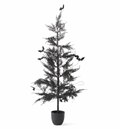 35" Black with Purple Glitter Pine & Bat Potted Tree