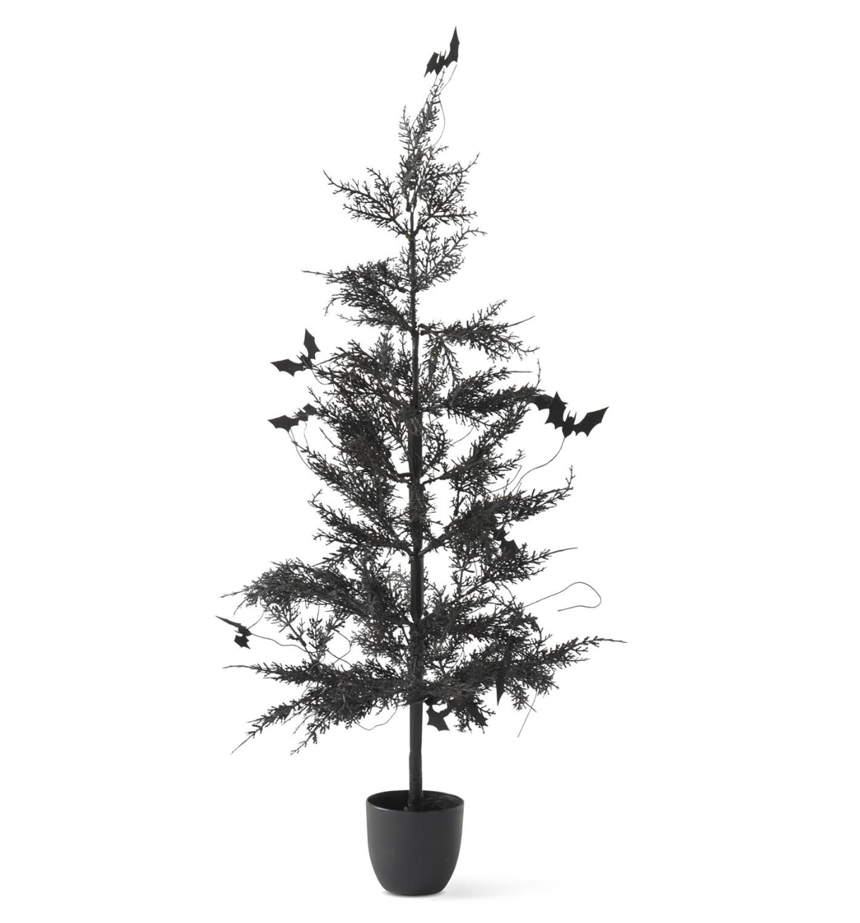 35" Black with Purple Glitter Pine & Bat Potted Tree