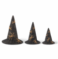 Set of 3 Black Resin Woven Witch Hats with Gold Spiders